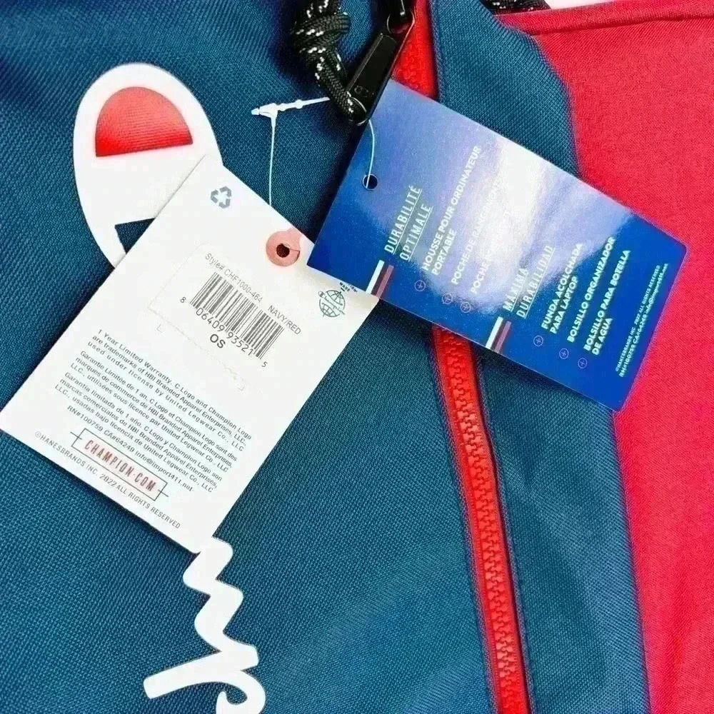 NWT Champion Manuscript Red & Navy Grid Laptop Large Unisex Backpack - Picture 11 of 12